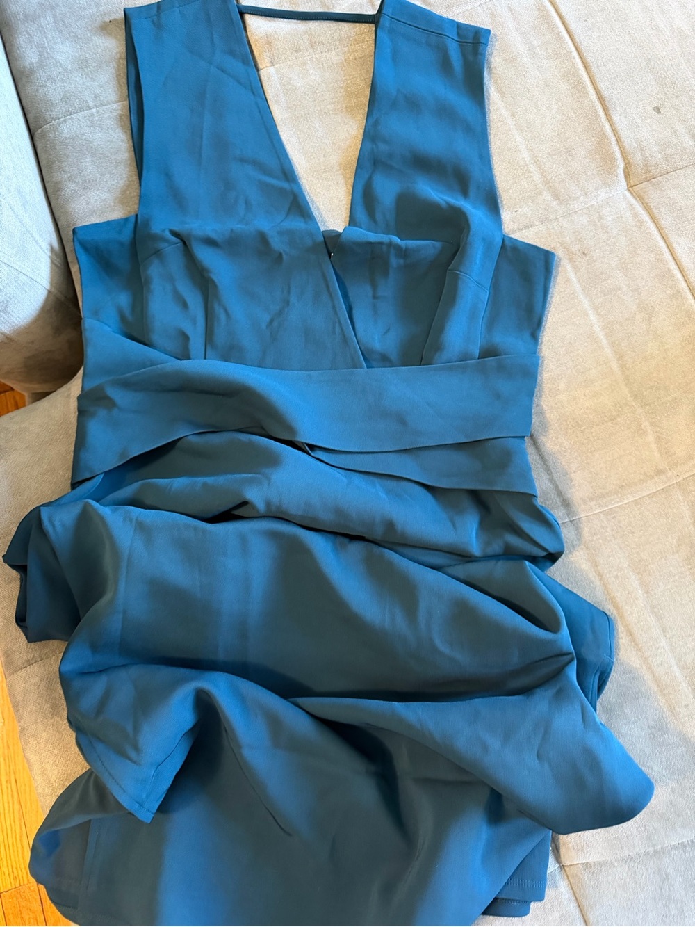 Reiss Deep Teal V-Neck Fitted Wrap Midi Dress - Picture 7 of 8